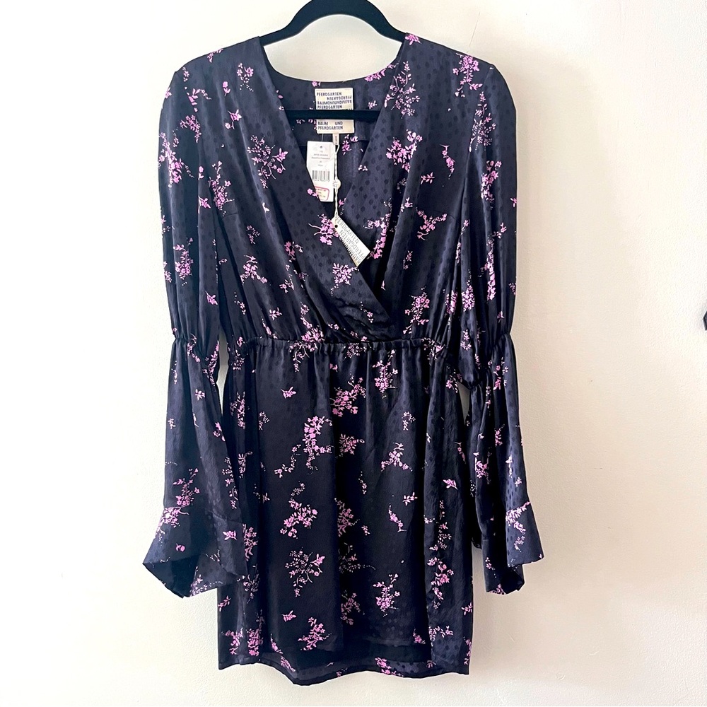 NWT Silk black dress with pink floral pattern